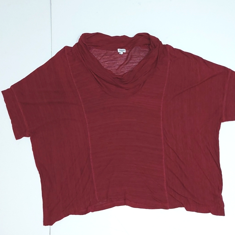 Splendid Maroon Space-dyed Cowl Neck Top, Size M